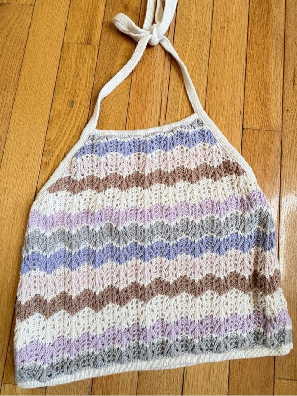 American Eagle Outfitters Crochet Halter Tank in Cream, Lavender & Taupe